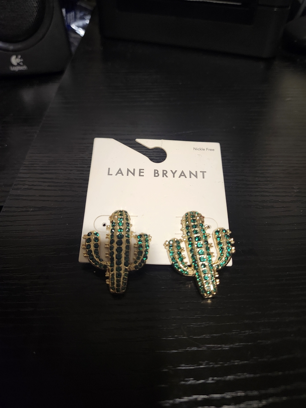 Lane Bryant Gold & Green Cactus Stud Earrings